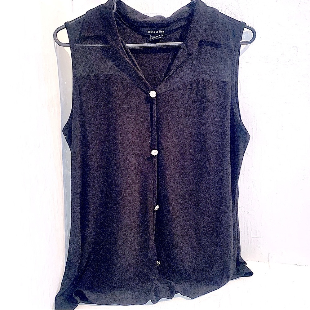 Adele & May Button Down Black Sleeveless Top size Large